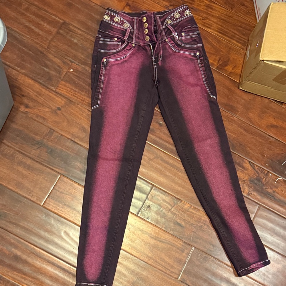 Women’s High-Waist Ombre Burgundy Skinny Jeans
